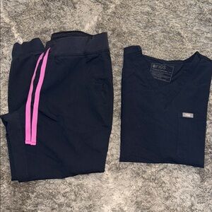 Figs Navy Scrub Set with Pink Accents
